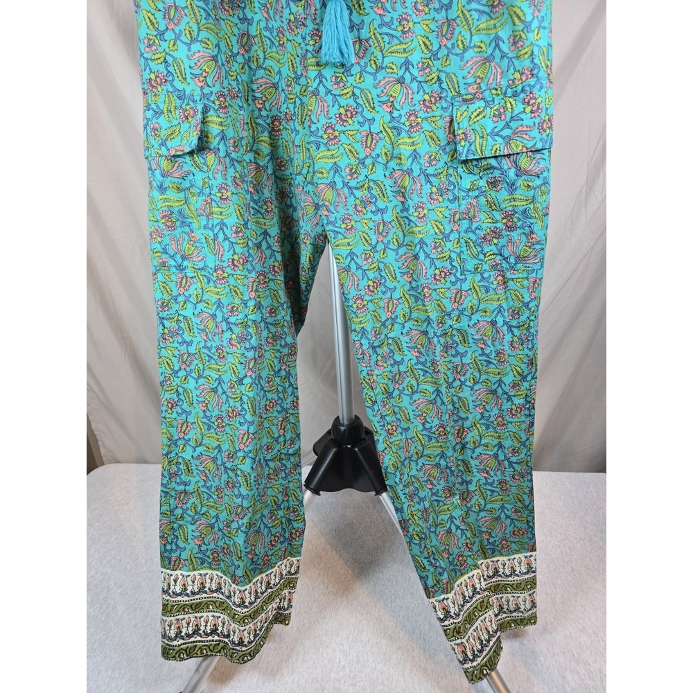 Sundance Pants Womens S Cargo Green Floral Cotton Ankle Tassel Drawstring Boho - Picture 2 of 7